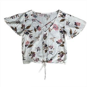 Mudd White Floral Garden V-neck Crop Top cottage coquette Sz XS